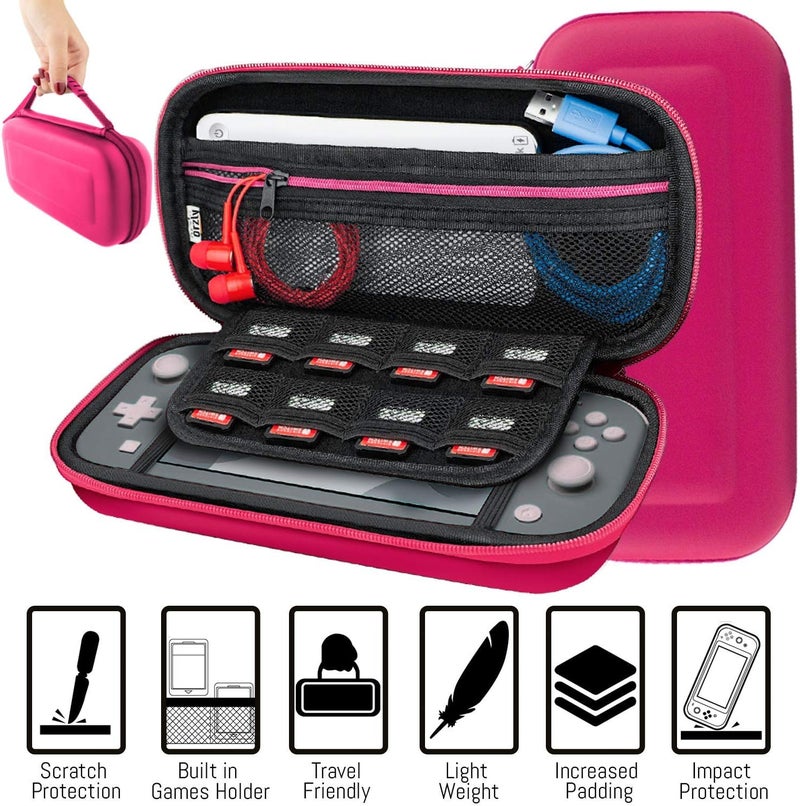 Orzly Accessories Bundle for Switch Lite - Case & Screen Protector for Nintendo Switch Lite Console, USB Cable, Games Holder, Comfort Grip Case, Headphones, Thumb-Grip Pack & More - Pink - Image 4