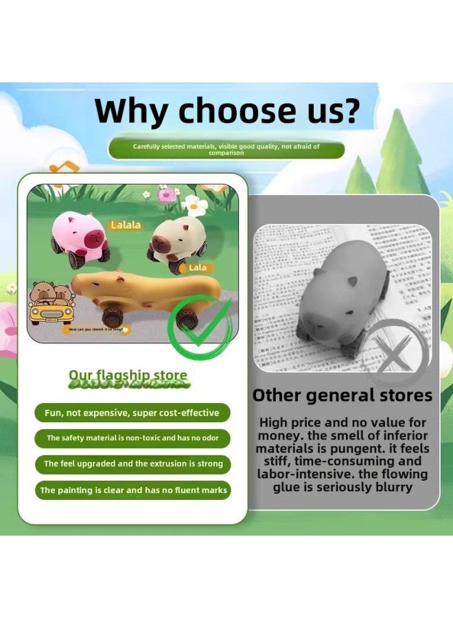 Internet Celebrity Explosions Kapi Balala Pull Cart Stretching Deformation Funny Pinch Music Rebound Decompression Toy Sliding Trolley-Color:Great Value Set Of Two❤Kapibala Truck (brown) + (beige)  - Image 5