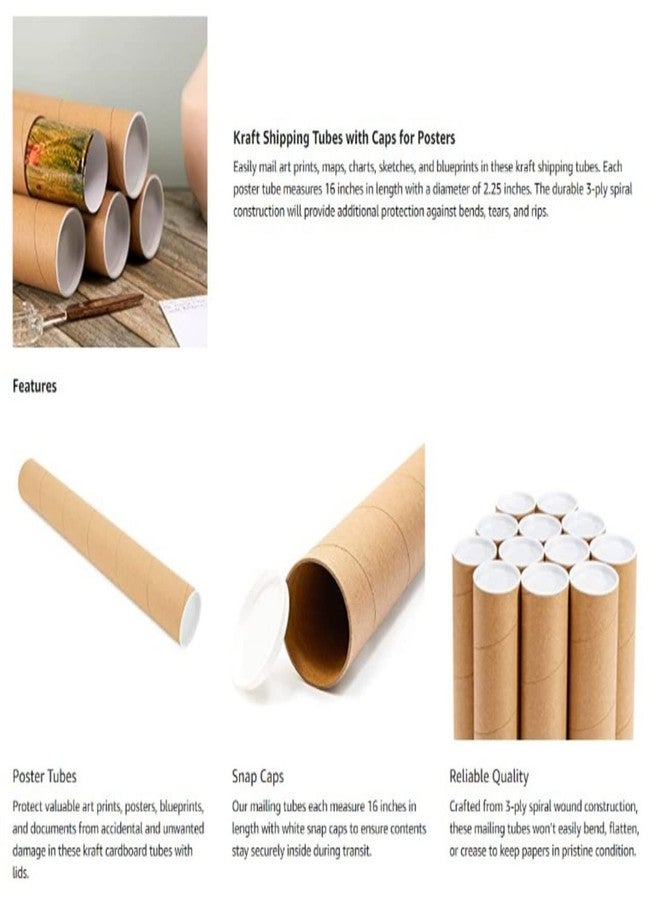 supplyhut 10 - 2" x 12" Round Cardboard Shipping Mailing Tube Tubes With End Caps - Image 2