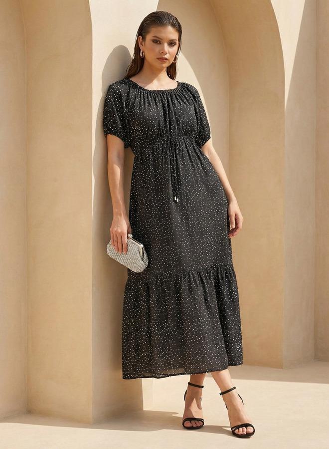 Splash FAV Polka Dot Print Off Shoulder Women Dress with Tie-Ups - Image 1