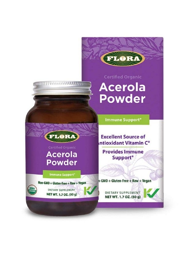 Flora Acerola Powder - Vitamin C & Antioxidants - Immune Support Supplement - Organic, Non-GMO & Vegan - 1.7 oz. Glass Bottle - Image 1