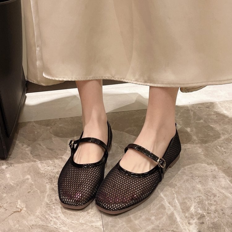 French Mesh Hollow Flat Mary Jane Shoes - Image 1
