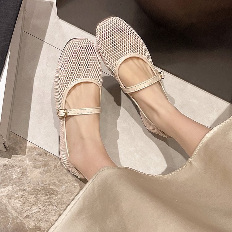 French Mesh Hollow Flat Mary Jane Shoes - Image 3