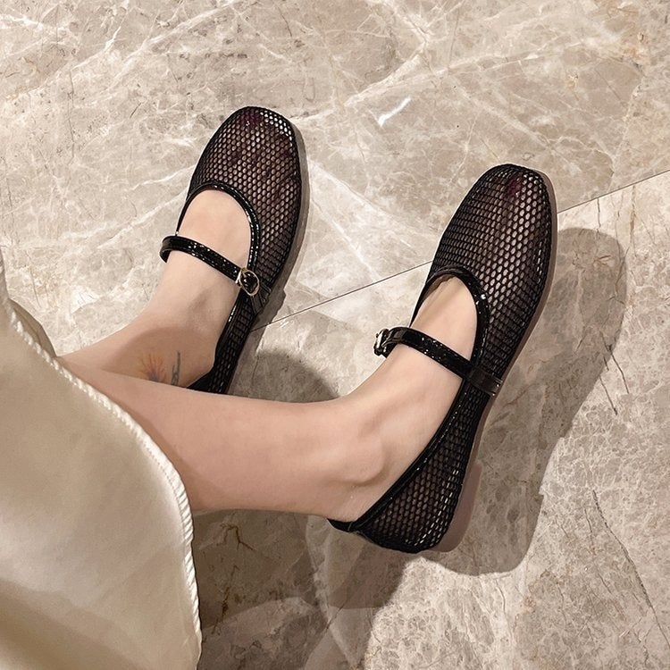 French Mesh Hollow Flat Mary Jane Shoes - Image 5
