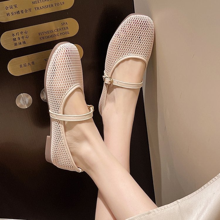 French Mesh Hollow Flat Mary Jane Shoes - Image 4