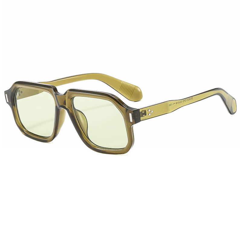willochra Trendy Square Pilot Sunglasses Women Designer Rivets Shades Eyewear Men Irregular Sun Glasses Female UV400 F27 (green) - Image 3