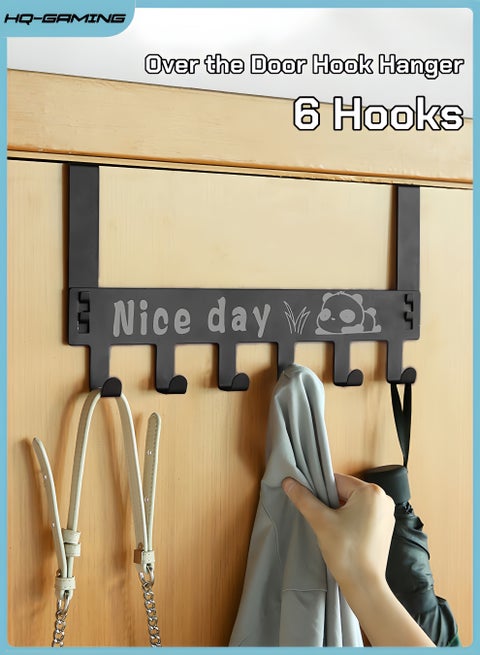 Over The Door Hook Hanger 6 Hooks Towel Rack Silent Super Load-bearing Over Door Hanger Towel Hook Space Saving Over Door Organizer Rack for Hanging Coat Towel Bag Robe
