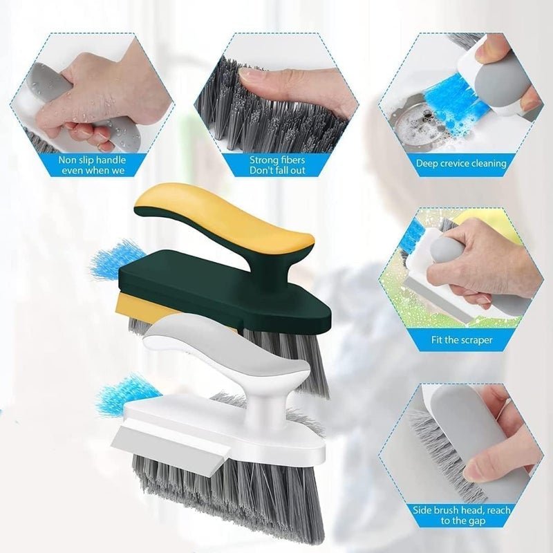 LOGAN INFOTECH LOGAN INFOTECH Tile Grout Cleaner Brush 4 in 1 with Squeegee,Bathroom Cleaning Brushes,V-Shape Gap Scrub Brush Crevice Cleaning Brush Tools, Multifunctional scrubbing Floor Brush  - Image 2