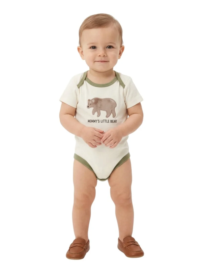 بامبيميسي Baby  Cotton Bear Bodysuit Short Sleeve  – 3-Piece Newborn Outfit