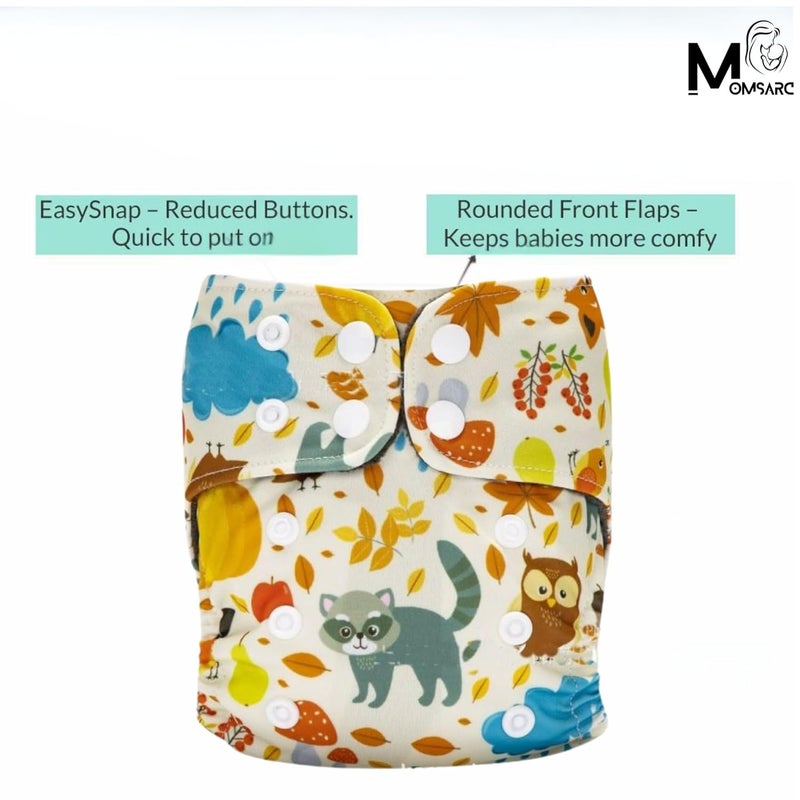 MOMSARC Cotton Printed Cloth Diapers for Babies | High-Absorbent Nappies with Quick Dry Pad + 1 Insert Pad | Adjustable & Washable for 250+ times | (0-3 Years,Beige,Pack of 1) - Image 5