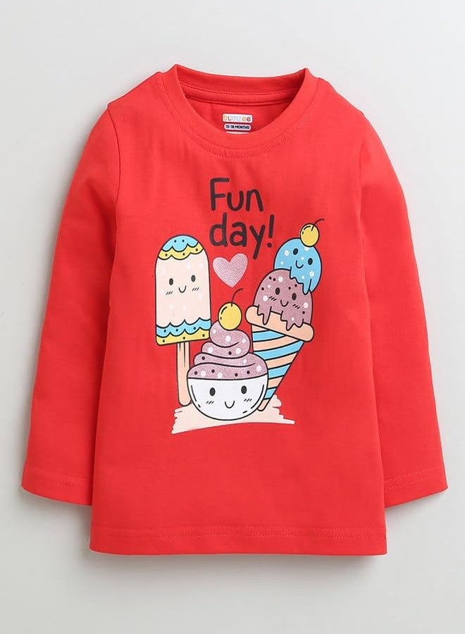 BUMZEE Navy & Red Girls Full Sleeves Cotton T-Shirts Pack of 2 Age - 3-6 Months (Peb9926B-nbl.red) - Image 2