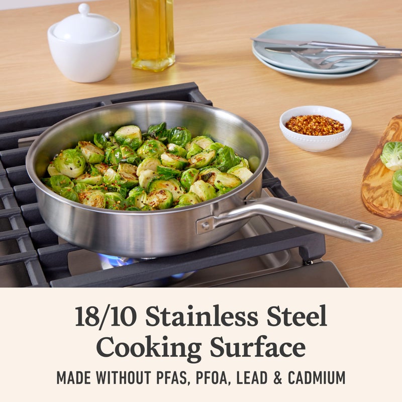 Calphalon Brushed 3-Ply Stainless Steel Cookware Set w/Turbo Heat Tech 3Qt SautÃ© Pan with Lid, Induction, Oven Safe 450F, Brushed Stainless Silver - Image 4