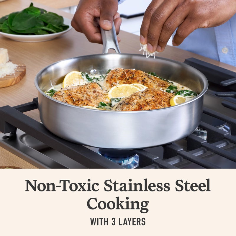 Calphalon Brushed 3-Ply Stainless Steel Cookware Set w/Turbo Heat Tech 3Qt SautÃ© Pan with Lid, Induction, Oven Safe 450F, Brushed Stainless Silver - Image 2