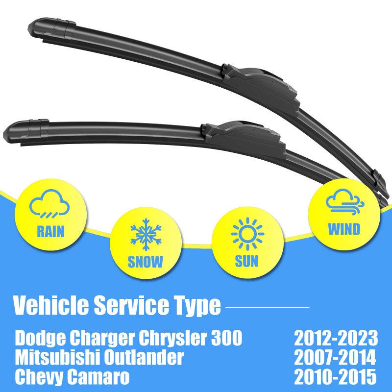 GavimnalÂ® 24"+21" Silicone Wiper Blades Replacement For Dodge Charger Chrysler 300 2012-2023/Mitsubishi Outlander 2007-2014/Chevy Camaro 2010-2015,All-Season Front Windshield Wiper Blades(Set of 2) - Image 2