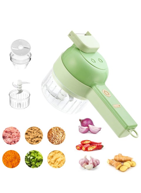4 in 1 Handheld Electric Vegetable Cutter Set, Mini Hand-held Wireless Electric Garlic Mud Masher Chopper, Mixer Auxiliary Food Slicer Dicer for Garlic Pepper Chili Onion