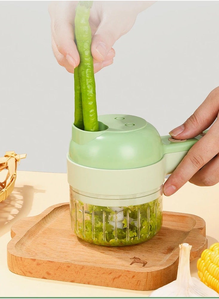 4 in 1 Handheld Electric Vegetable Cutter Set, Mini Hand-held Wireless Electric Garlic Mud Masher Chopper, Mixer Auxiliary Food Slicer Dicer for Garlic Pepper Chili Onion