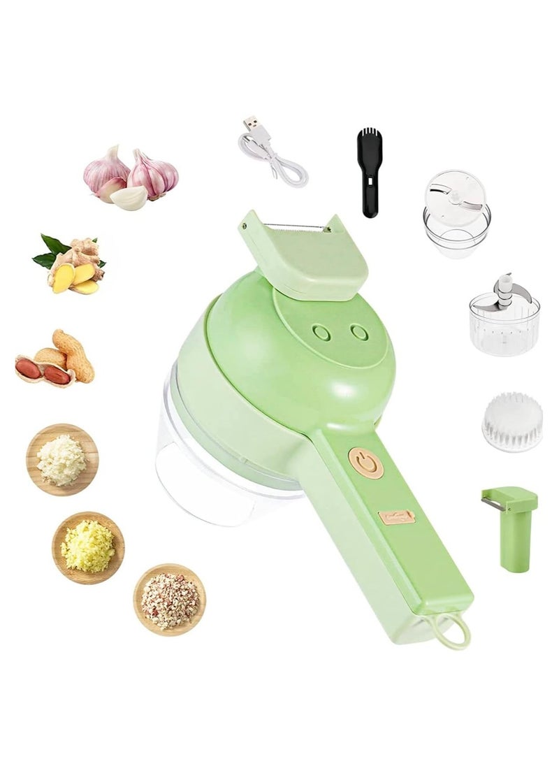 4 in 1 Handheld Electric Vegetable Cutter Set, Mini Hand-held Wireless Electric Garlic Mud Masher Chopper, Mixer Auxiliary Food Slicer Dicer for Garlic Pepper Chili Onion