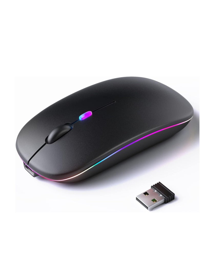 Rechargeable Wireless Bluetooth Mouse with LED Light – Dual Mode (Bluetooth 5.2 + USB Receiver) – Portable for Laptop/Desktop/Tablet – Black  - Image 1