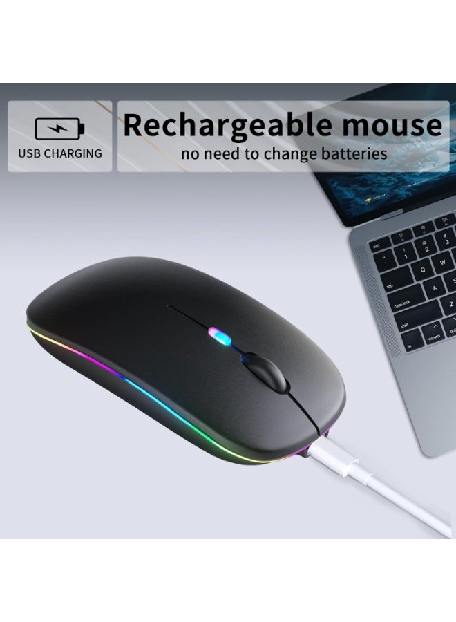 Rechargeable Wireless Bluetooth Mouse with LED Light – Dual Mode (Bluetooth 5.2 + USB Receiver) – Portable for Laptop/Desktop/Tablet – Black  - Image 4