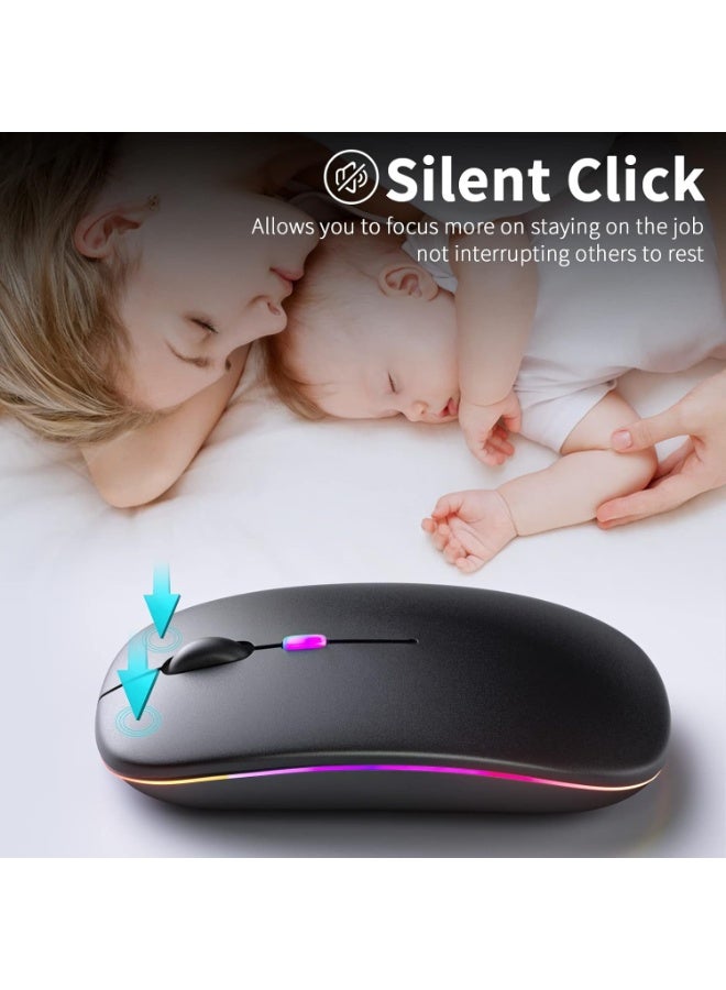 Rechargeable Wireless Bluetooth Mouse with LED Light – Dual Mode (Bluetooth 5.2 + USB Receiver) – Portable for Laptop/Desktop/Tablet – Black  - Image 5