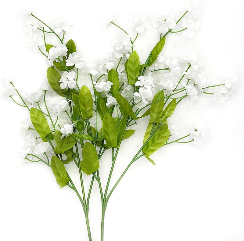 Featuman زهور اصطناعية بيضاء من شركة Featuman مع سيقان، 2 باقة من نوع “Forget Me Not”، زهور اصطناعية للوضع في الوعاء، زهور حريرية بطول 18.5 بوصة مناسبة للديكور المنزلي، باقات زفاف، يوم التذكار. - Image 1