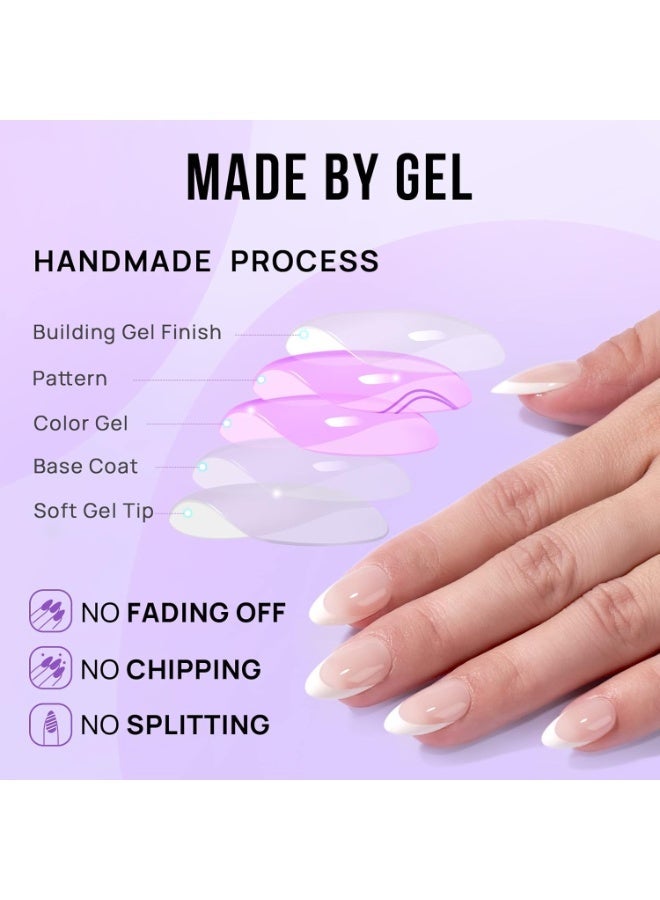 RESONIX 24pcs Short Almond Press-On Nails – White French Tip Fake Nails with Jelly glue, Natural Reusable Stick-On Nails Kit in 12 Sizes, Glossy Acrylic Full Cover Artificial Nails for Women - Image 2