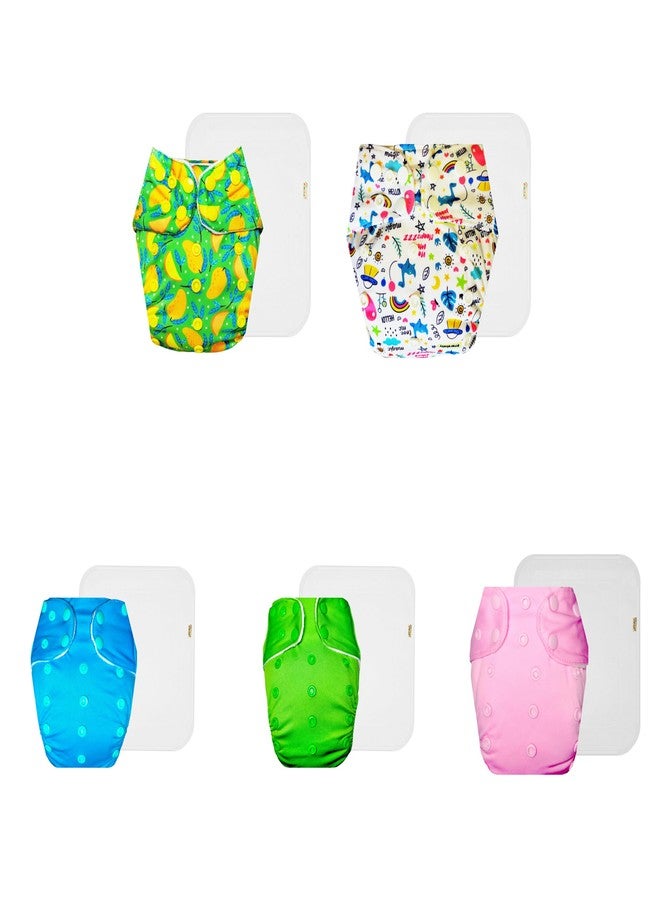 Dumbledo Premium Cloth Diaper with Cotton Insert (Pack of 5) | Hypoallergenic | Breathable | Quick Dry | All-Day Wear | 3 Months - 3 Years | Unisex Baby - Image 1