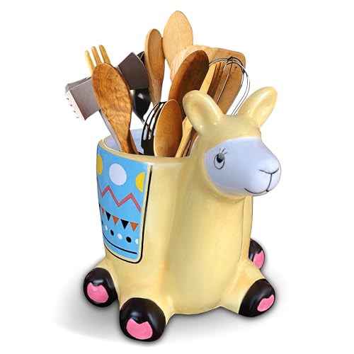 Sixdrop Alpaca Utensil Holder, Kitchen Storage Crock, Alpaca Llama Party Accessory Gift Idea, Farm House Bathroom Office Holder Decor - Image 1