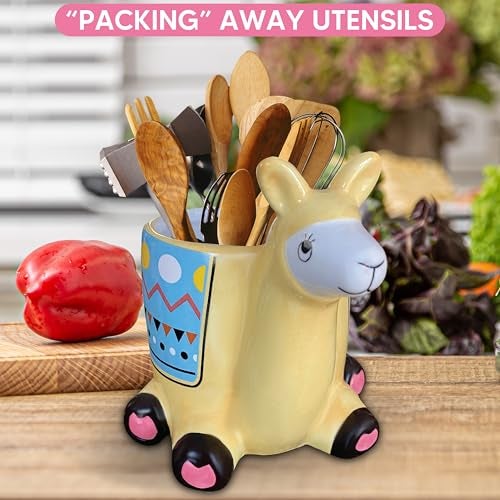 Sixdrop Alpaca Utensil Holder, Kitchen Storage Crock, Alpaca Llama Party Accessory Gift Idea, Farm House Bathroom Office Holder Decor - Image 2