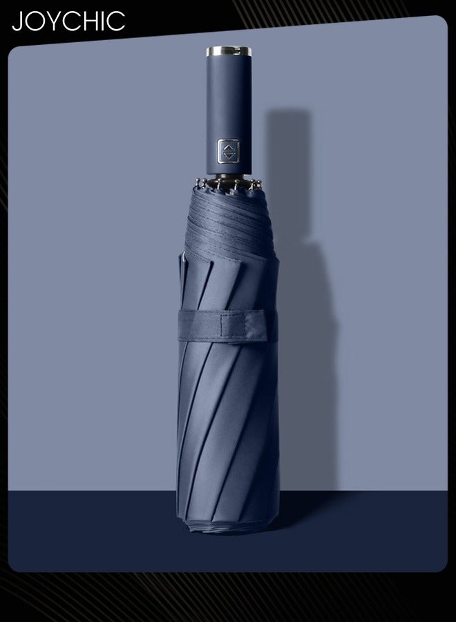 Joychic مظلة سفر للرجال والنساء مكونة من 10 أضلاع مقاومة للرياح ومدمجة أوتوماتيكية قوية وقابلة للحمل على الظهر للمطر والشمس، أزرق داكن - Image 2