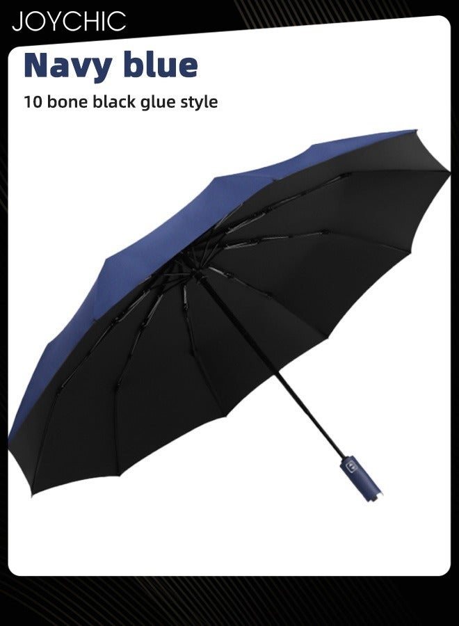 Joychic مظلة سفر للرجال والنساء مكونة من 10 أضلاع مقاومة للرياح ومدمجة أوتوماتيكية قوية وقابلة للحمل على الظهر للمطر والشمس، أزرق داكن - Image 3