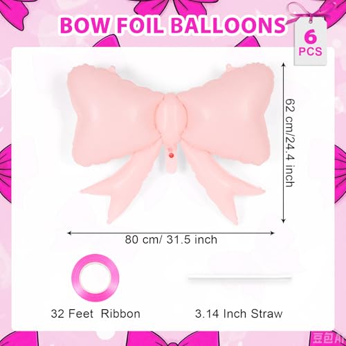YOTHORN 6 Pcs Pink Bow Balloons for Girls 35 Inch Bow Foil BalloonsPink Bows Gender Reveal Decorations for Birthday Party Wedding Baby Shower Mouse Party Decoration - Image 5