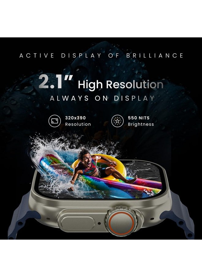 Hammer - HAMMER Active 2.0 Plus 2.1" HD Display Smart Watch with Gesture Control, Bluetooth Calling, DIY Watch Face Studio, Sports Modes, Functional Crown, Dynamic Island Notification, Menstrual Cycle (Blue) - Image 1