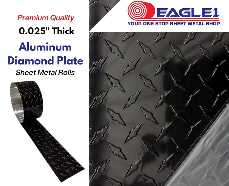 EAGLE 1 -0.025 (Thin) 10 FT Embossed Aluminum Diamond Checker Plate Sheets/Rolls (Multiple Sizes and Colors) - (12in. X 10ft, Black) - Image 2
