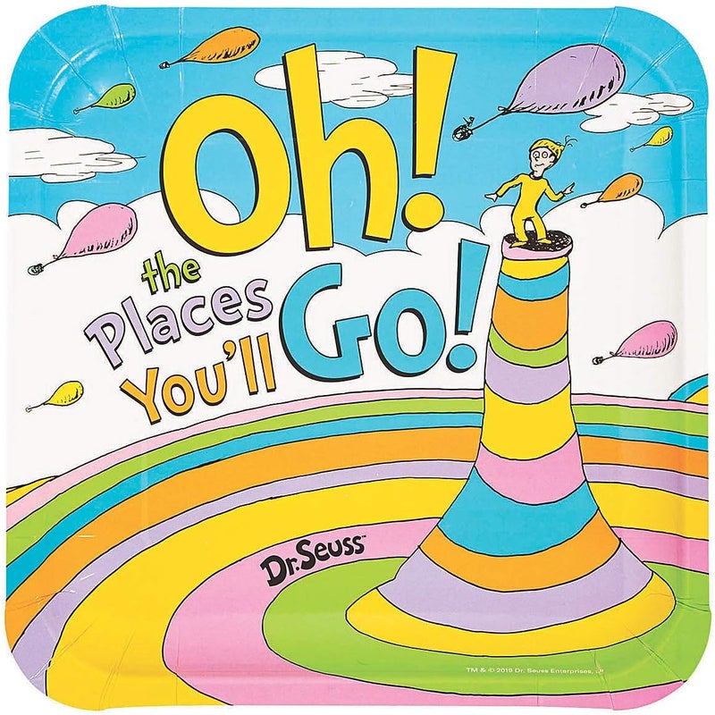 Fun Express Dr Seuss Oh the Places Youll Go Square Paper Dinner Plates  8 count - Image 1