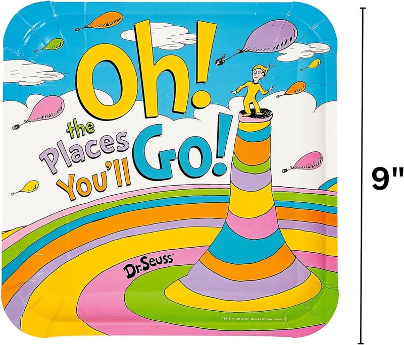 Fun Express Dr Seuss Oh the Places Youll Go Square Paper Dinner Plates  8 count - Image 2