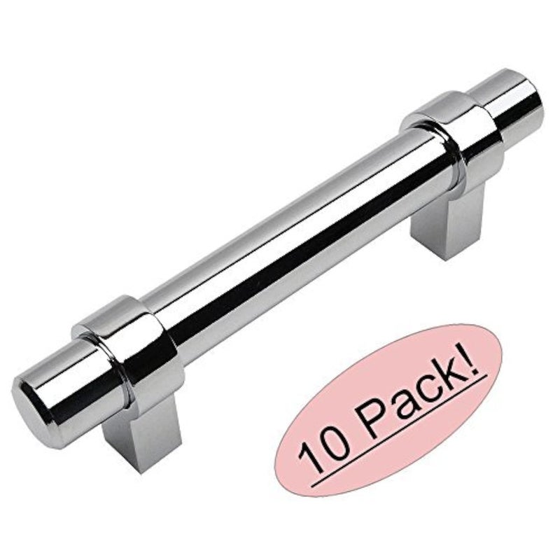 Cosmas 10 Pack 1614CH Polished Chrome Contemporary Bar Cabinet Handle Pull 4 Hole Centers