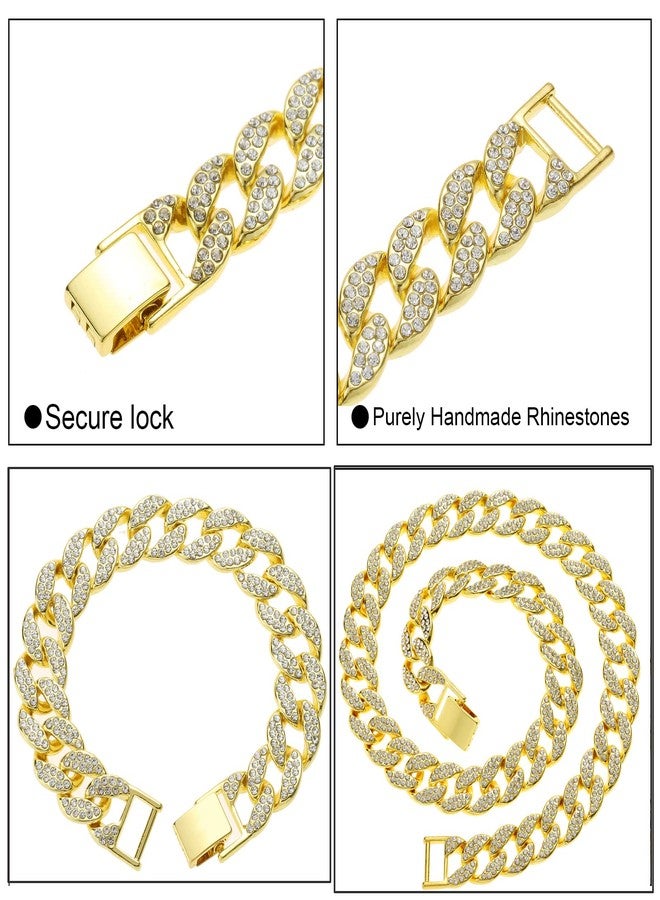 Saintda Gold Cuban Link Chain For Men Women Necklace Bracelet Jewelry Set Fake Diamond Iced Out Mens Bling Thick Necklaces Choker Chains (Gold-14mm,18inch) - Image 3