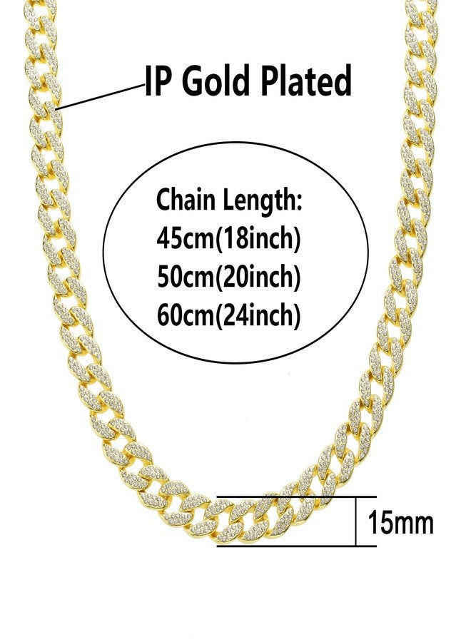 Saintda Gold Cuban Link Chain For Men Women Necklace Bracelet Jewelry Set Fake Diamond Iced Out Mens Bling Thick Necklaces Choker Chains (Gold-14mm,18inch) - Image 5
