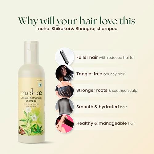 Moha Anti-Hair Fall Shampoo with Shikakai, Bhringraj & Hemp Seed Oil | Natural for Hair Growth, Breakage, Strong & Frizz-Free Hair | Anti-Hair Fall for Tangle-Free, Smooth, Hydrated, Healthy & Manageable Hair | Ideal for Men & Women | Best Herbal Shampoo for Hair Fall Control & All Hair Types - 200 Ml (PACK OF 1) - Image 4
