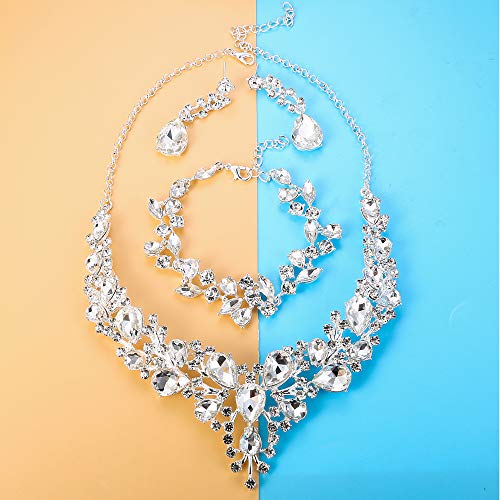 LOYALLOOK Teardrop Cluster Rhinestone Crystal Bridal Jewelry Set for Women Statement Choker Necklace Teardrop Dangle Earrings Crystal Bracelets Sets for Bridesmaid Wedding Party Prom - Image 5