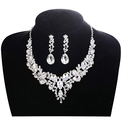LOYALLOOK Teardrop Cluster Rhinestone Crystal Bridal Jewelry Set for Women Statement Choker Necklace Teardrop Dangle Earrings Crystal Bracelets Sets for Bridesmaid Wedding Party Prom - Image 2