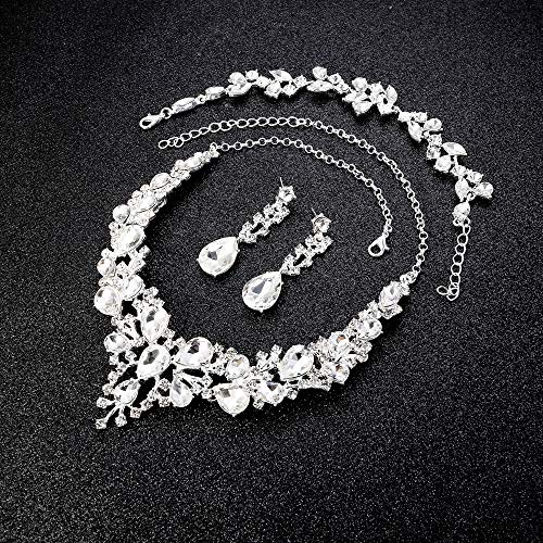 LOYALLOOK Teardrop Cluster Rhinestone Crystal Bridal Jewelry Set for Women Statement Choker Necklace Teardrop Dangle Earrings Crystal Bracelets Sets for Bridesmaid Wedding Party Prom - Image 3