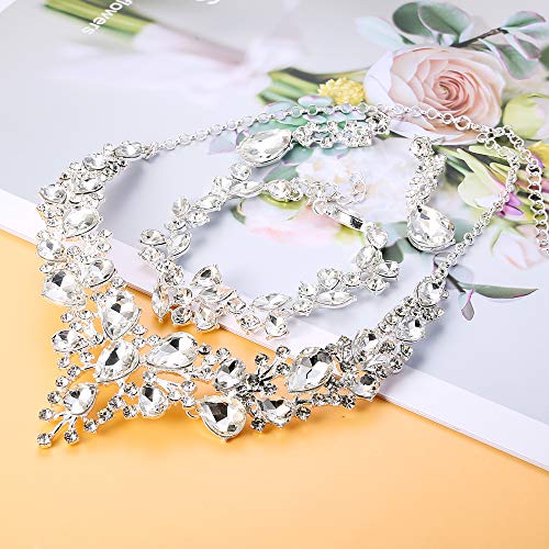 LOYALLOOK Teardrop Cluster Rhinestone Crystal Bridal Jewelry Set for Women Statement Choker Necklace Teardrop Dangle Earrings Crystal Bracelets Sets for Bridesmaid Wedding Party Prom - Image 4