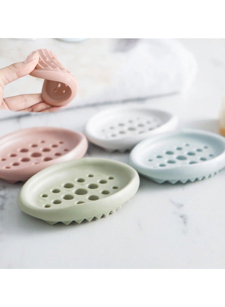 4PCS Silicone Soap Dish Self Draining Soap Holder Non-Slip Soap Draining Tray Dish  - Image 2
