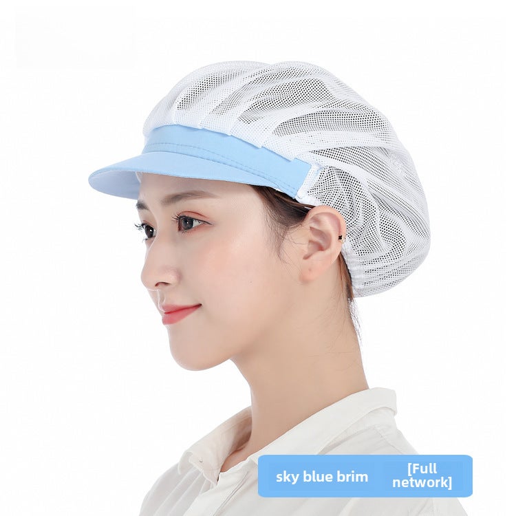 Breathable Chef Cap Dustproof Kitchen Work Hat for WomenSky Blue Brim [Full Net]] Sky Blue Brim [Full Net]] 