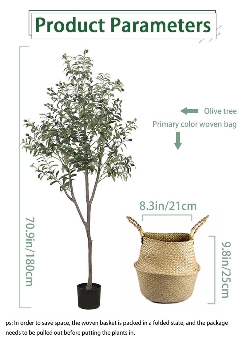 Viden - 180CM Artificial Tree Fake Plant Pot Artificial Tree Decoration Greenery Belt Realistic Green Olive Tree and Plastic Pot Home Decor Office Indoor Outdoor Balcony Living Room - Image 1