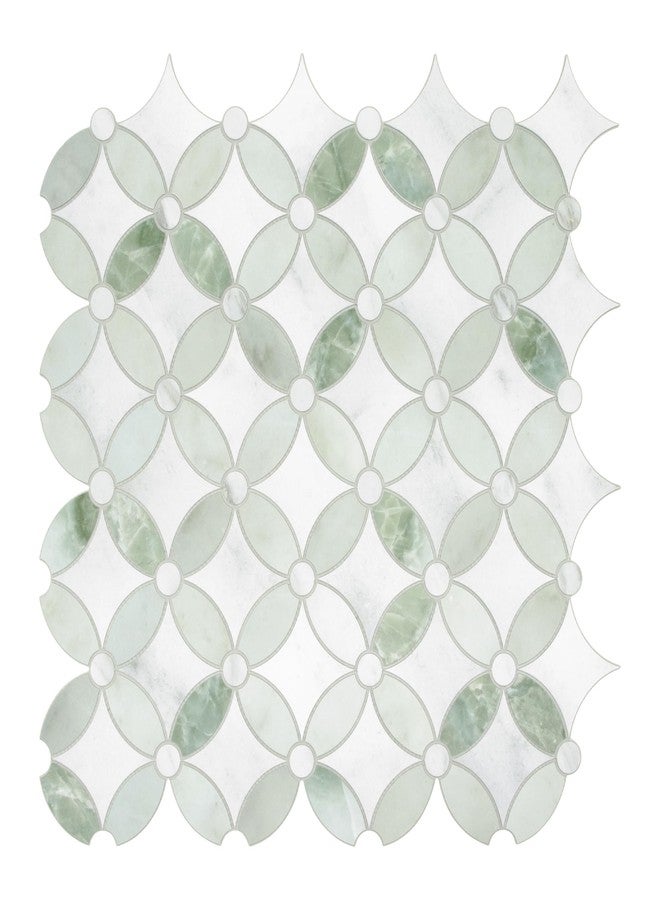 SUNWINGS 10-Sheet Peel and Stick Backsplash Coin Waterjet Tile, 11.2" x 11.2" Green Marble Looks Self Adhesive Wall Tile Stick on Backsplash for Kitchen, Bathroom, Fireplace, Shower - Image 1