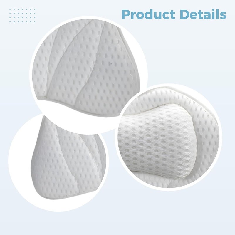 White 4D Mesh Bath Pillow, 6 Suction Cups, Head Neck Back Support, 16.5 X 16.9 X 2.4 in - Image 2