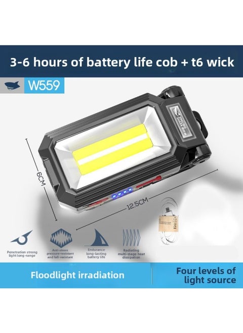 Smiling Shark Car Maintenance Work Light USB Charging With Magnet Hook Maintenance Light Electric Red And Blue Flashing Emergency Light-Color:W559 Work Light ]